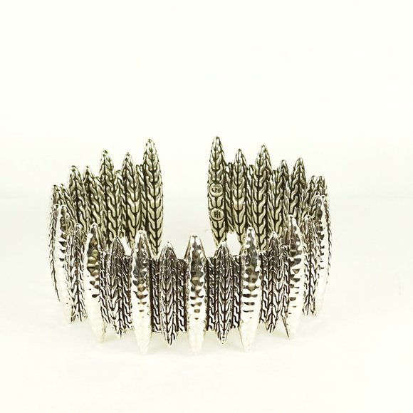 JOHN HARDY $1350 Hammered Sterling Silver Spear Flex Cuff Bracelet Sz S-M 103 gr